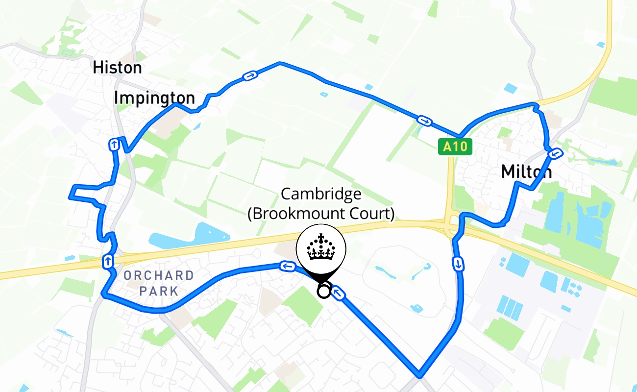 Cambridge (Brookmount Court) driving test route #2304 map - ENG United Kingdom