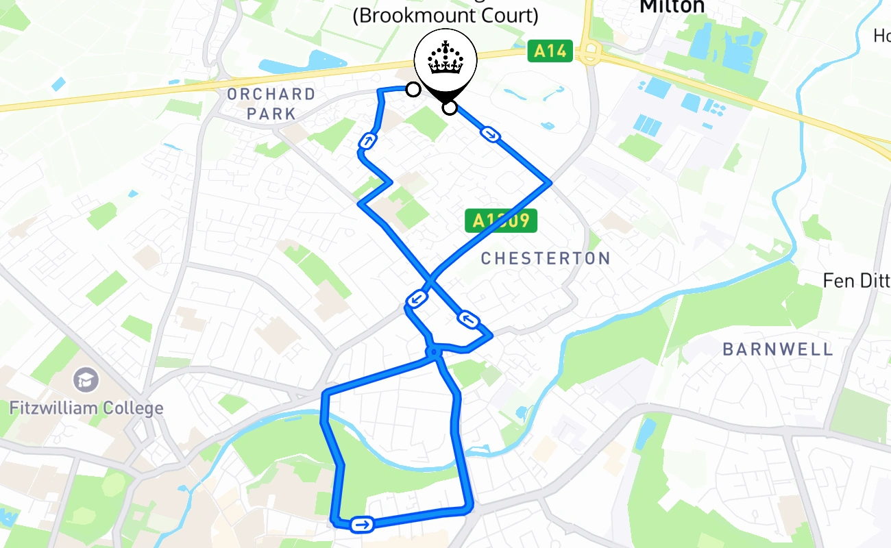 Cambridge (Brookmount Court) driving test route #2306 map - ENG United Kingdom