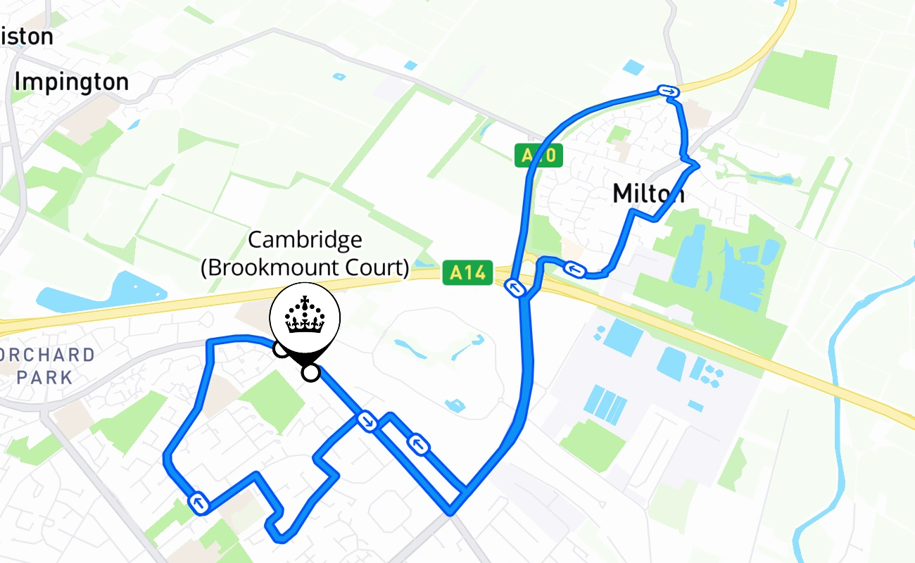 Cambridge (Brookmount Court) driving test route #2307 map - ENG United Kingdom