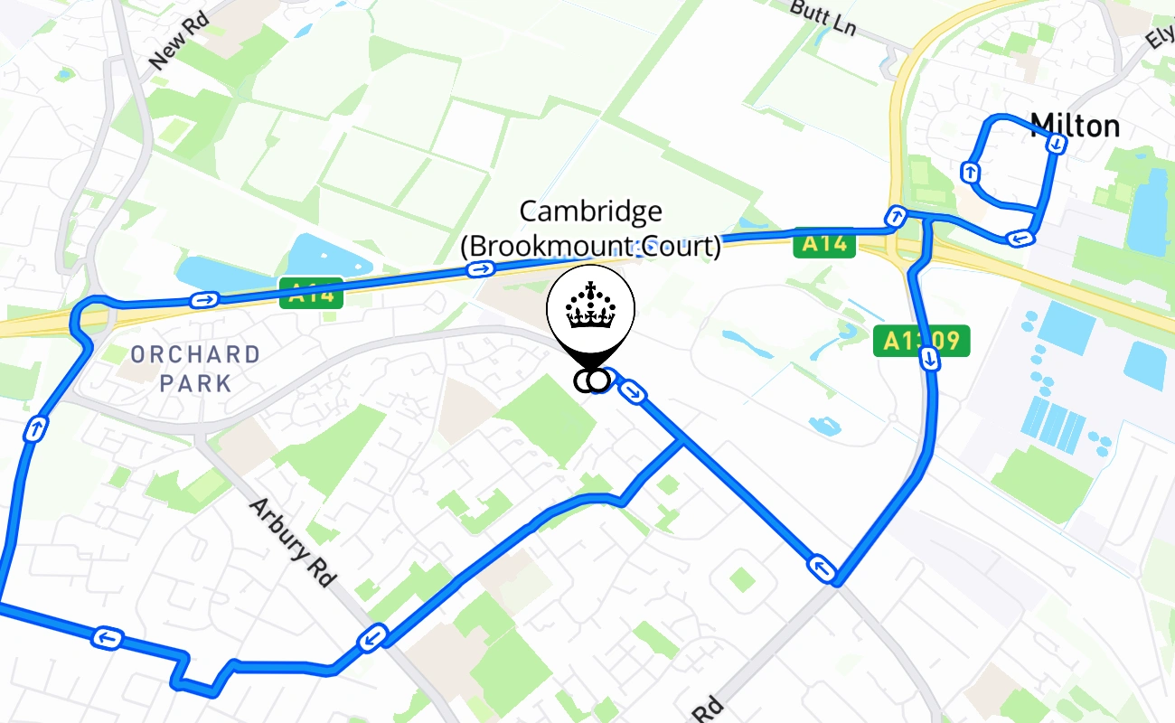 Cambridge (Brookmount Court) driving test route #2308 map - ENG United Kingdom