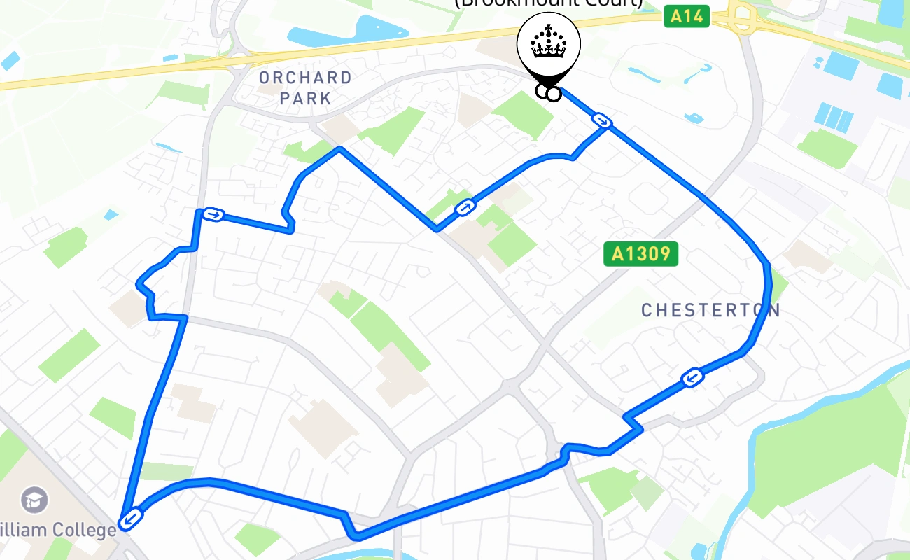 Cambridge (Brookmount Court) driving test route #2309 map - ENG United Kingdom