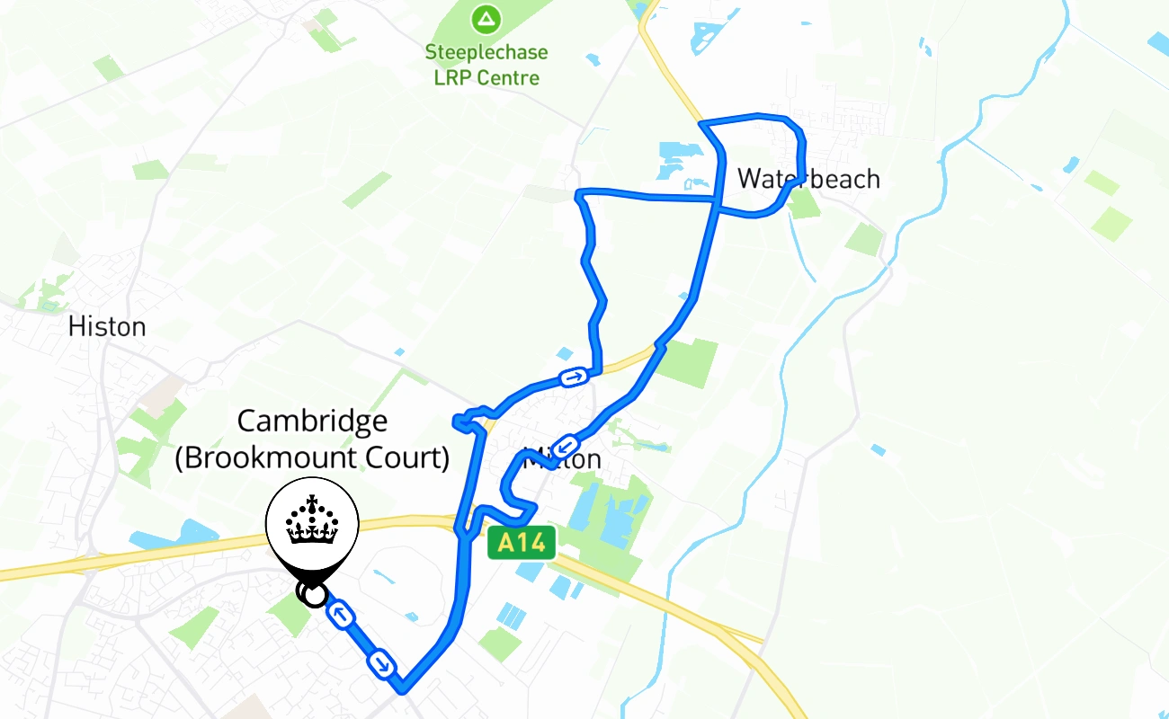Cambridge (Brookmount Court) driving test route #2310 map - ENG United Kingdom