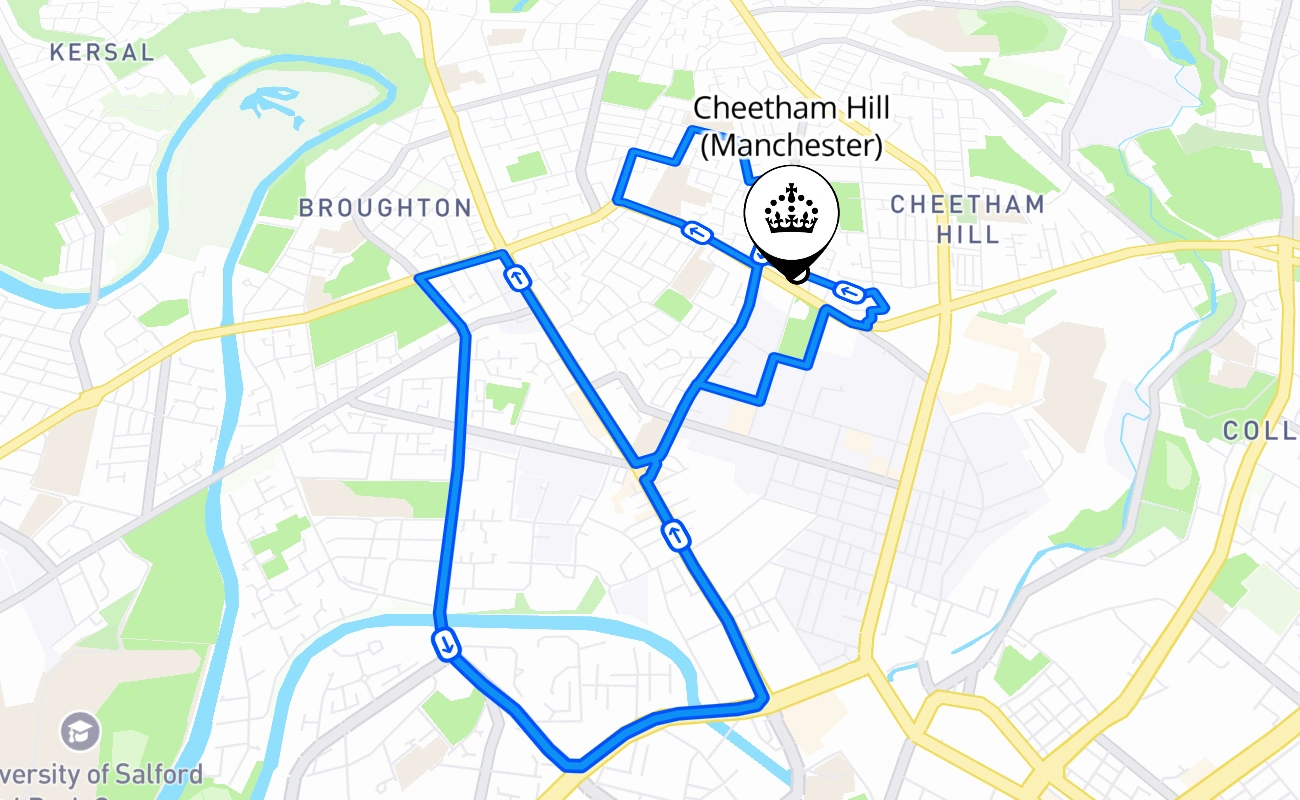 Cheetham Hill (Manchester) driving test route #1769 map - ENG United Kingdom