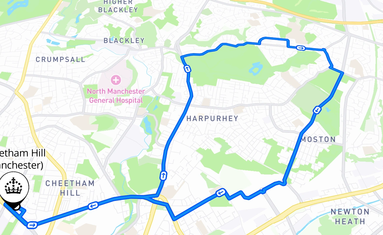 Cheetham Hill (Manchester) driving test route #1771 map - ENG United Kingdom