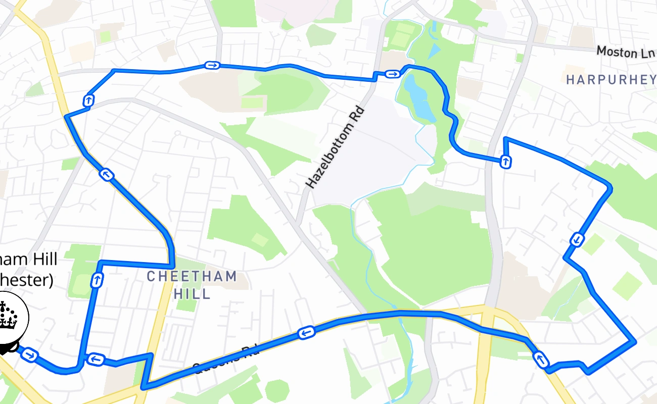 Cheetham Hill (Manchester) driving test route #1772 map - ENG United Kingdom