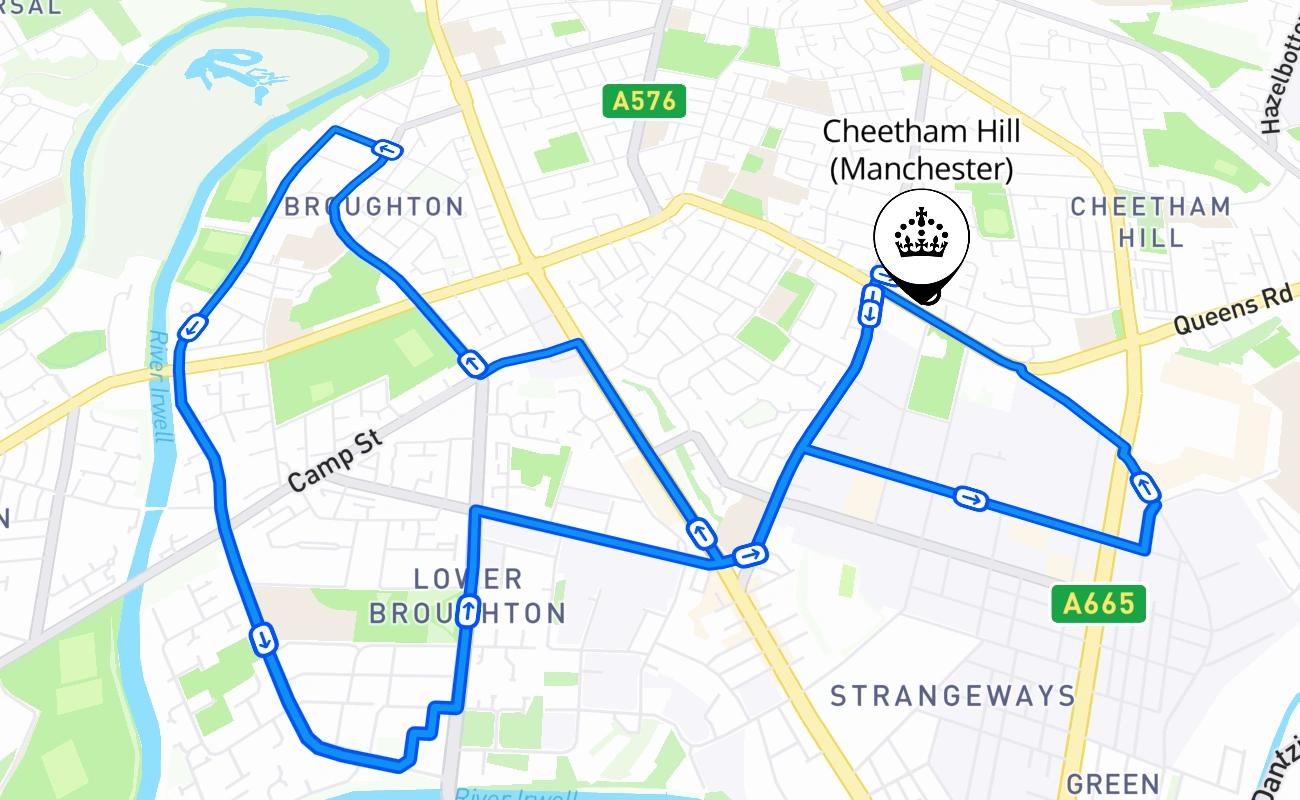 Cheetham Hill (Manchester) driving test route #1773 map - ENG United Kingdom
