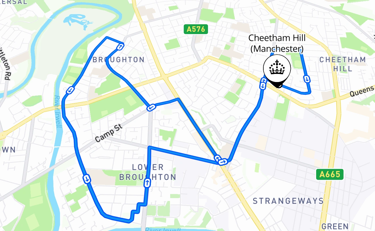 Cheetham Hill (Manchester) driving test route #1774 map - ENG United Kingdom