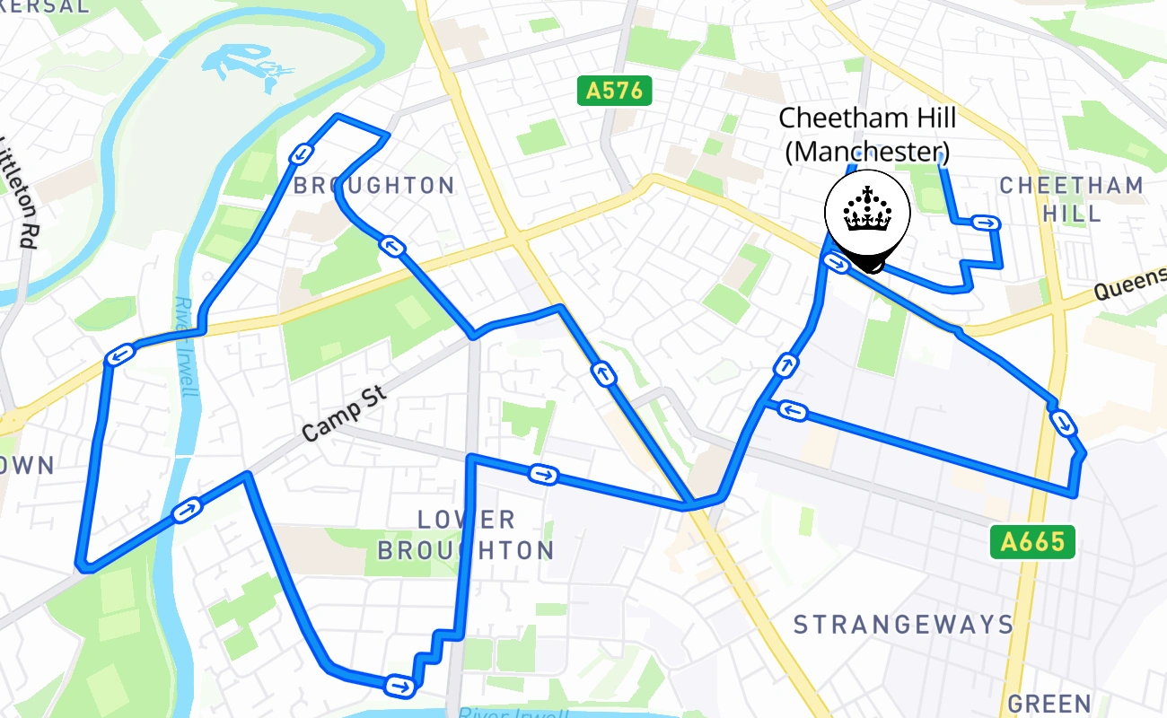 Cheetham Hill (Manchester) driving test route #1775 map - ENG United Kingdom