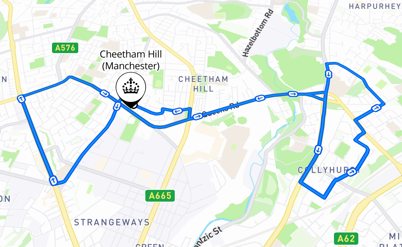Cheetham Hill (Manchester) driving test route #1777 map - ENG United Kingdom