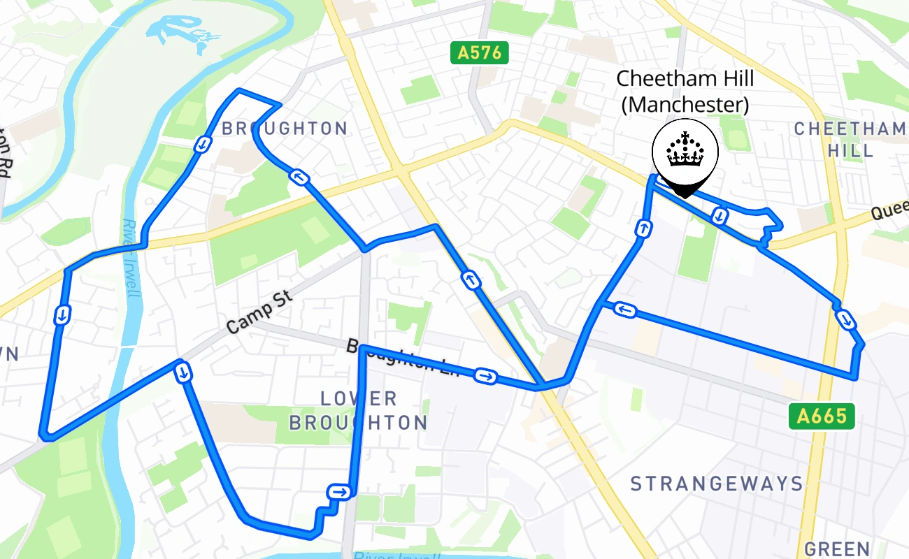Cheetham Hill (Manchester) driving test route #1780 map - ENG United Kingdom