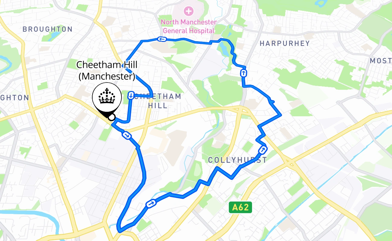 Cheetham Hill (Manchester) driving test route #1783 map - ENG United Kingdom