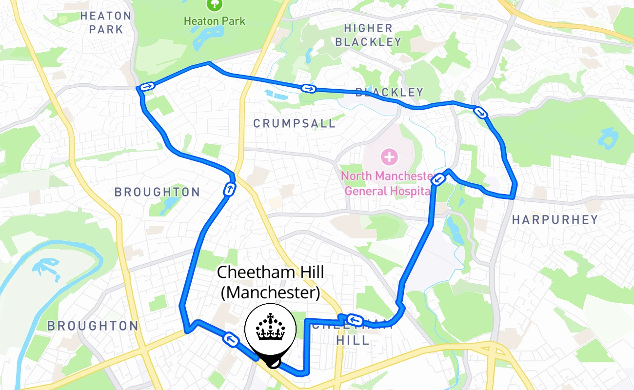 Cheetham Hill (Manchester) driving test route #1784 map - ENG United Kingdom
