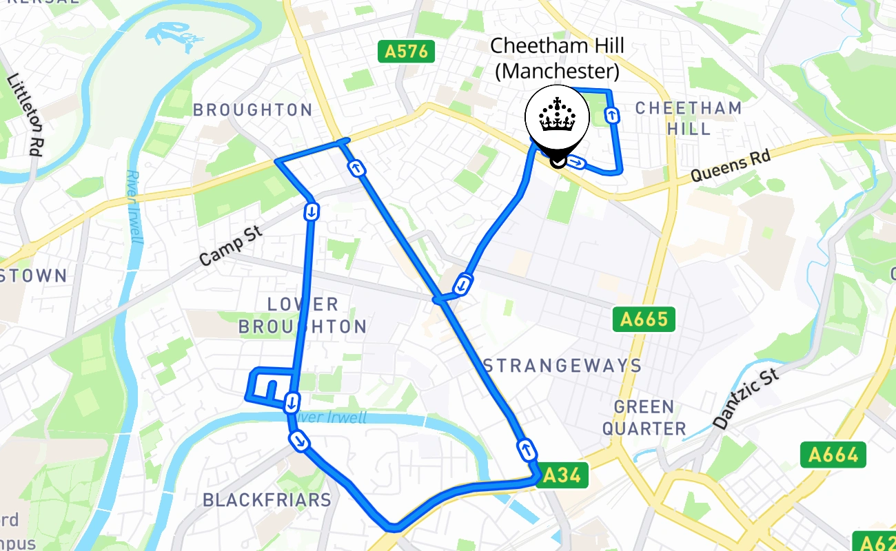 Cheetham Hill (Manchester) driving test route #1787 map - ENG United Kingdom