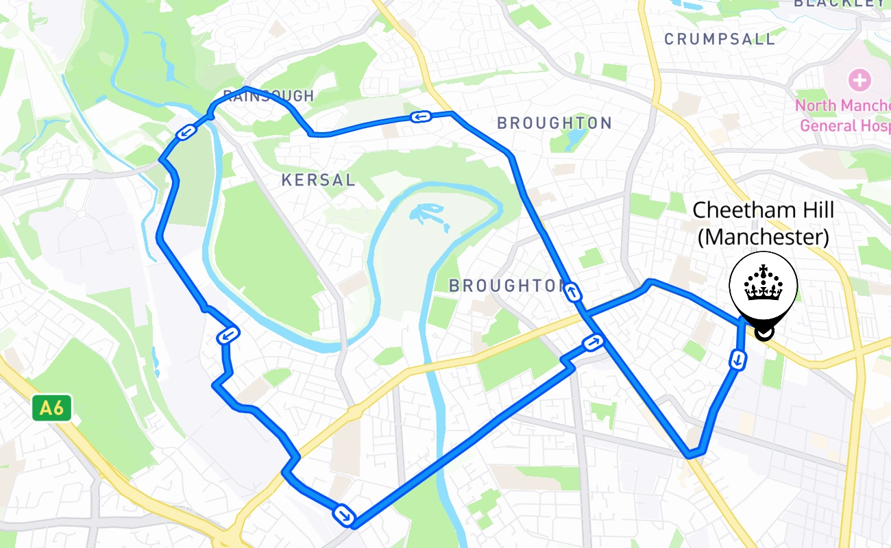 Cheetham Hill (Manchester) driving test route #1788 map - ENG United Kingdom