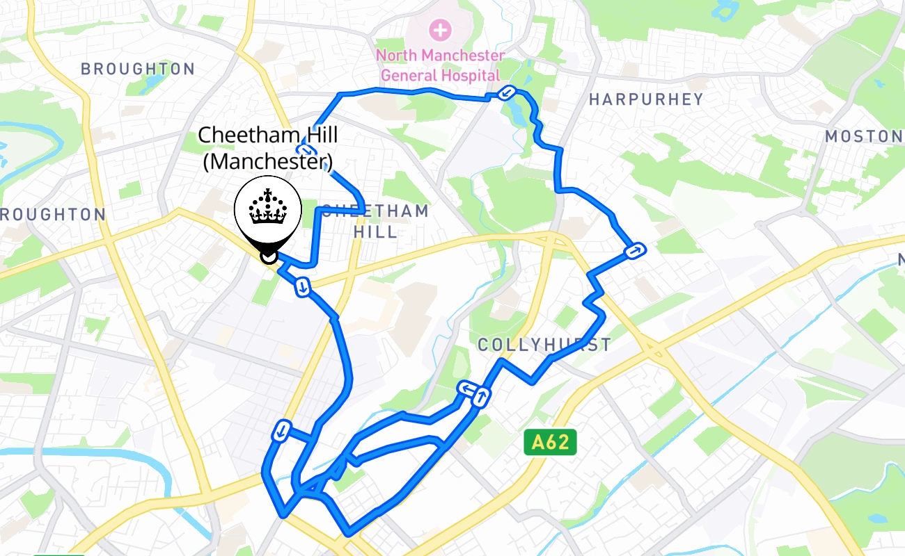 Cheetham Hill (Manchester) driving test route #1789 map - ENG United Kingdom