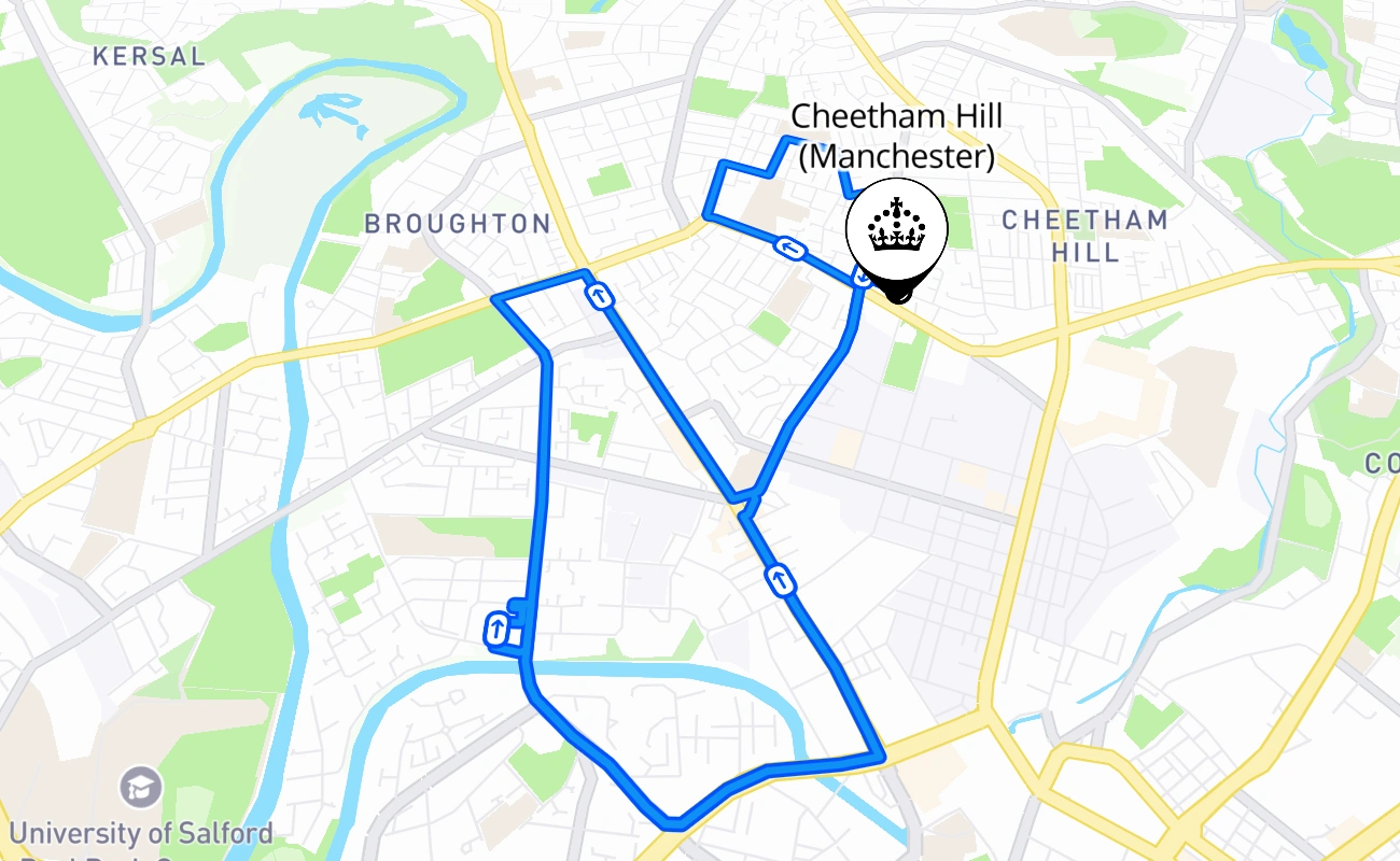 Cheetham Hill (Manchester) driving test route #1791 map - ENG United Kingdom