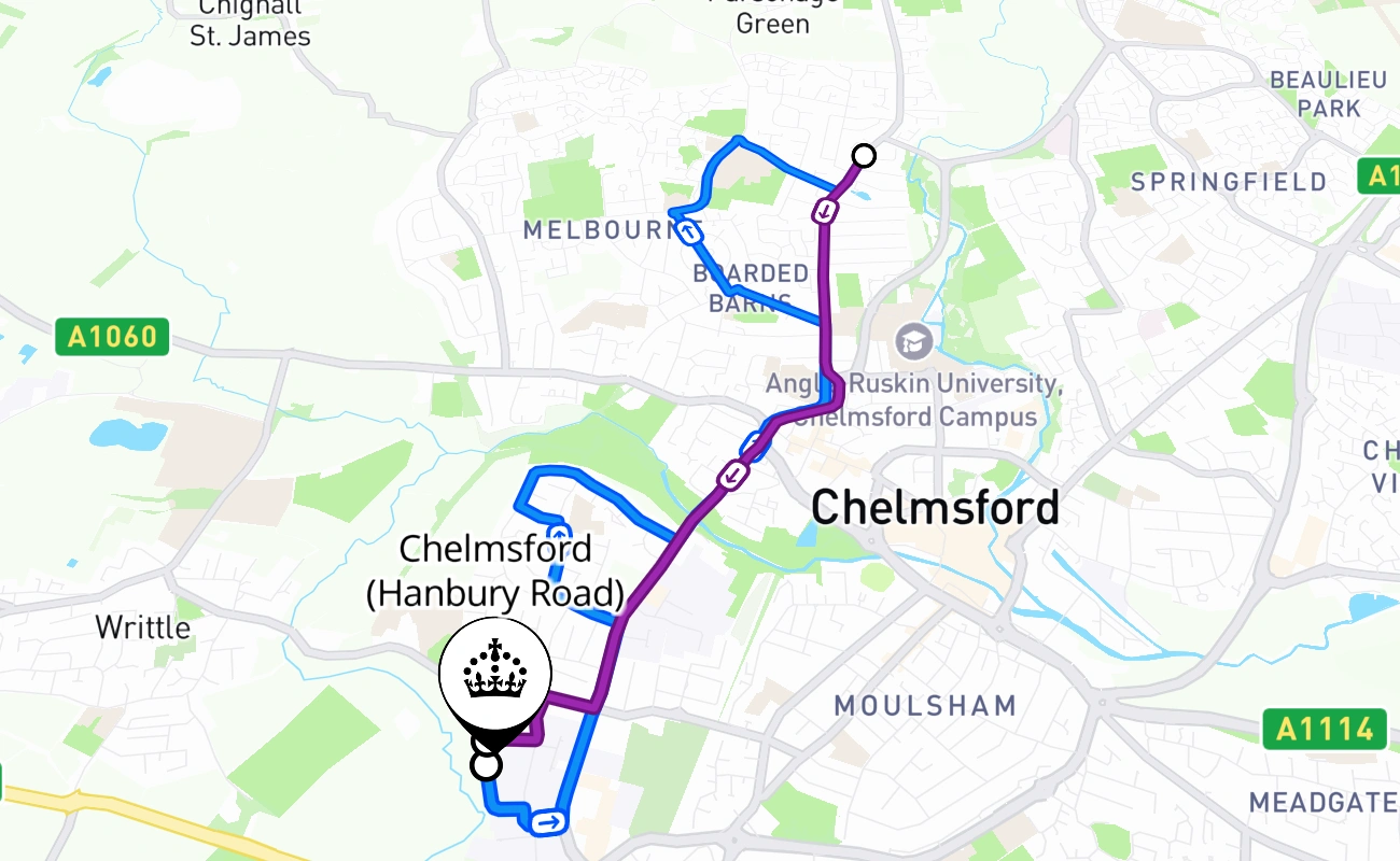 Chelmsford (Hanbury Road) 驾考路线 #2617 地图 - ENG 英国