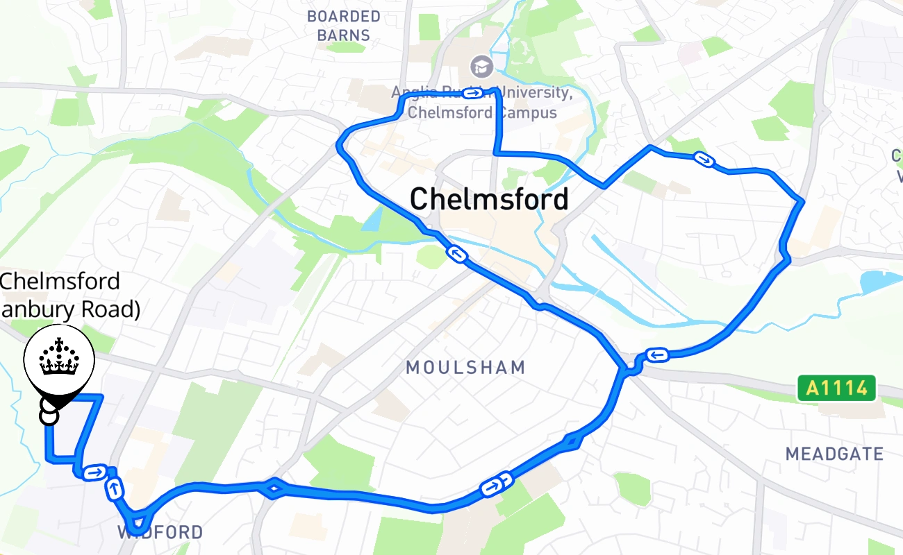 Chelmsford (Hanbury Road) 驾考路线 #2618 地图 - ENG 英国