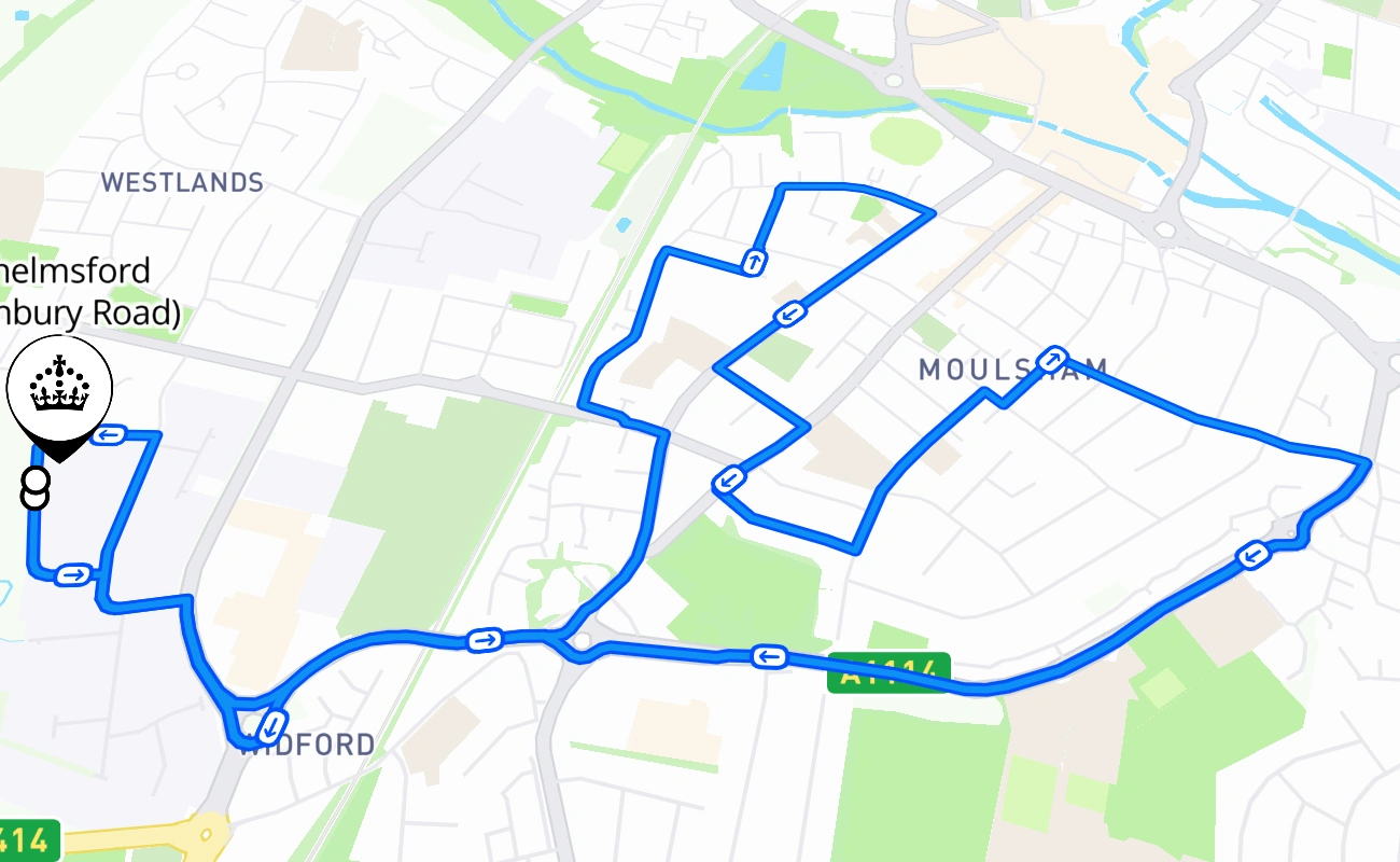 Chelmsford (Hanbury Road) 驾考路线 #2619 地图 - ENG 英国
