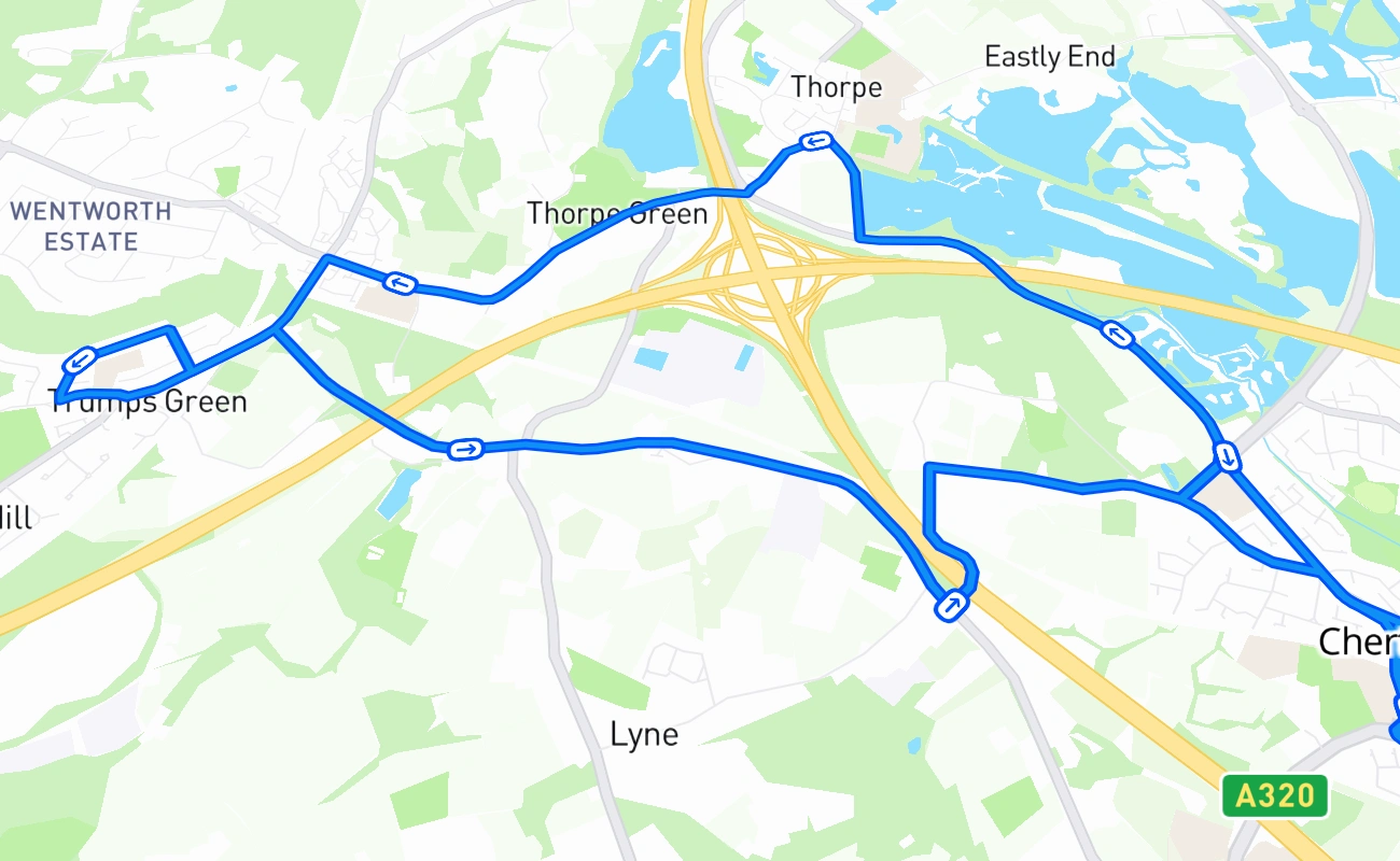 Chertsey (London) driving test route #1934 map - ENG United Kingdom