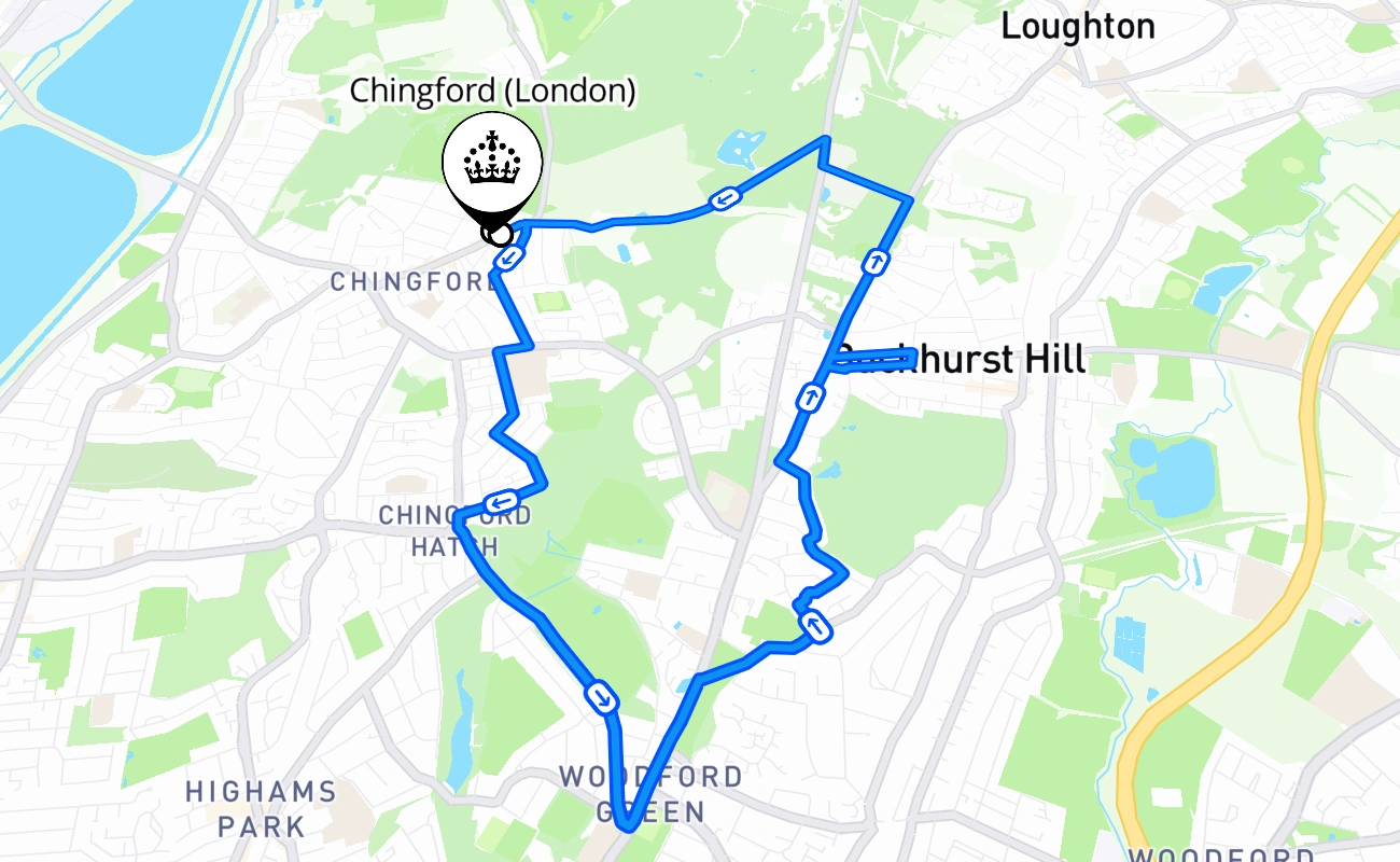 Chingford (London) driving test route #478 map - ENG United Kingdom