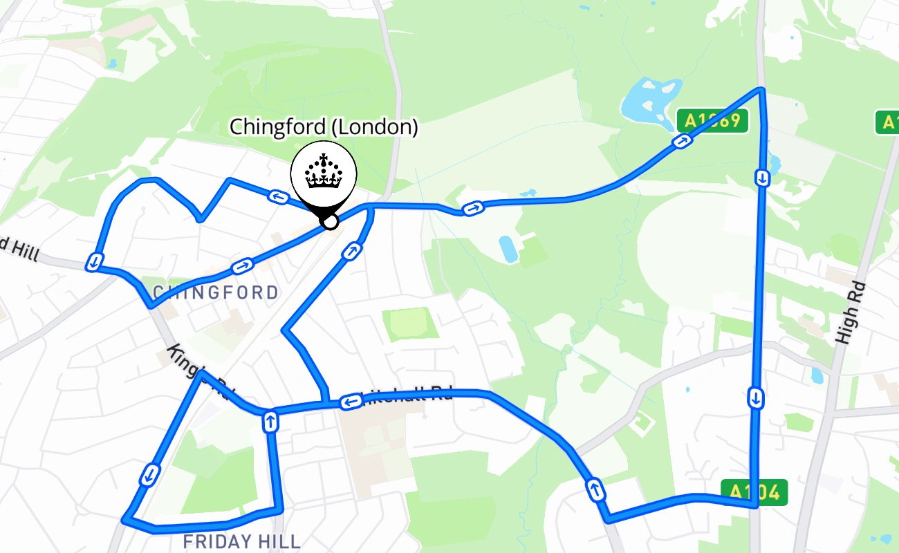 Chingford (London) driving test route #481 map - ENG United Kingdom
