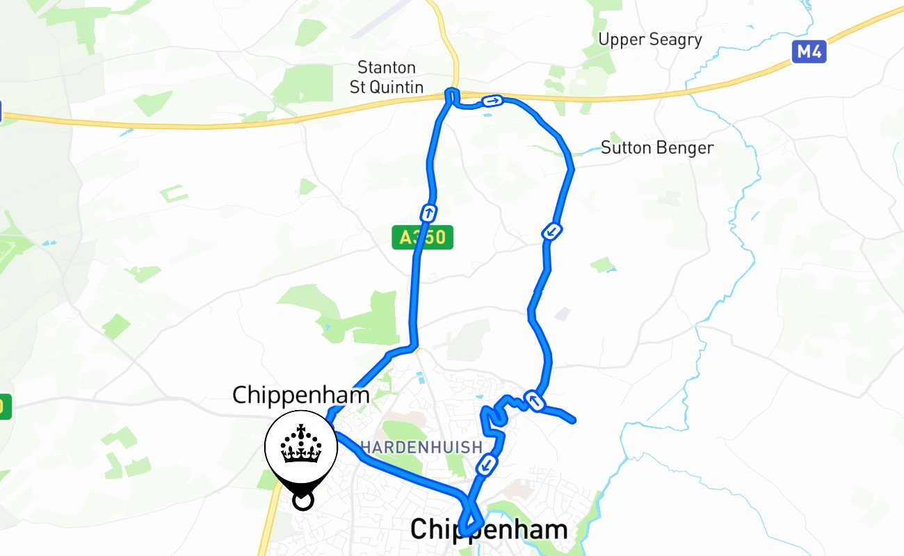 Chippenham driving test route #1125 map - ENG United Kingdom
