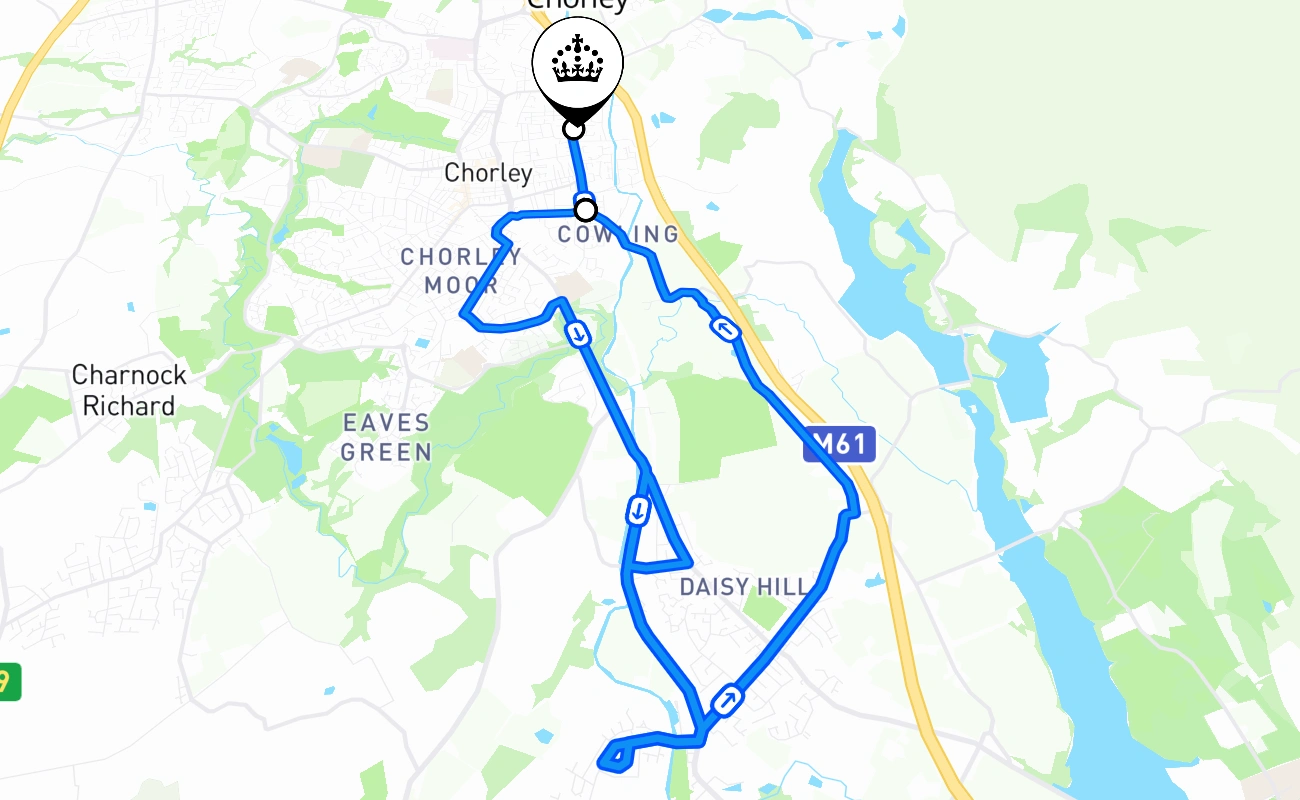 Chorley driving test route #1235 map - ENG United Kingdom