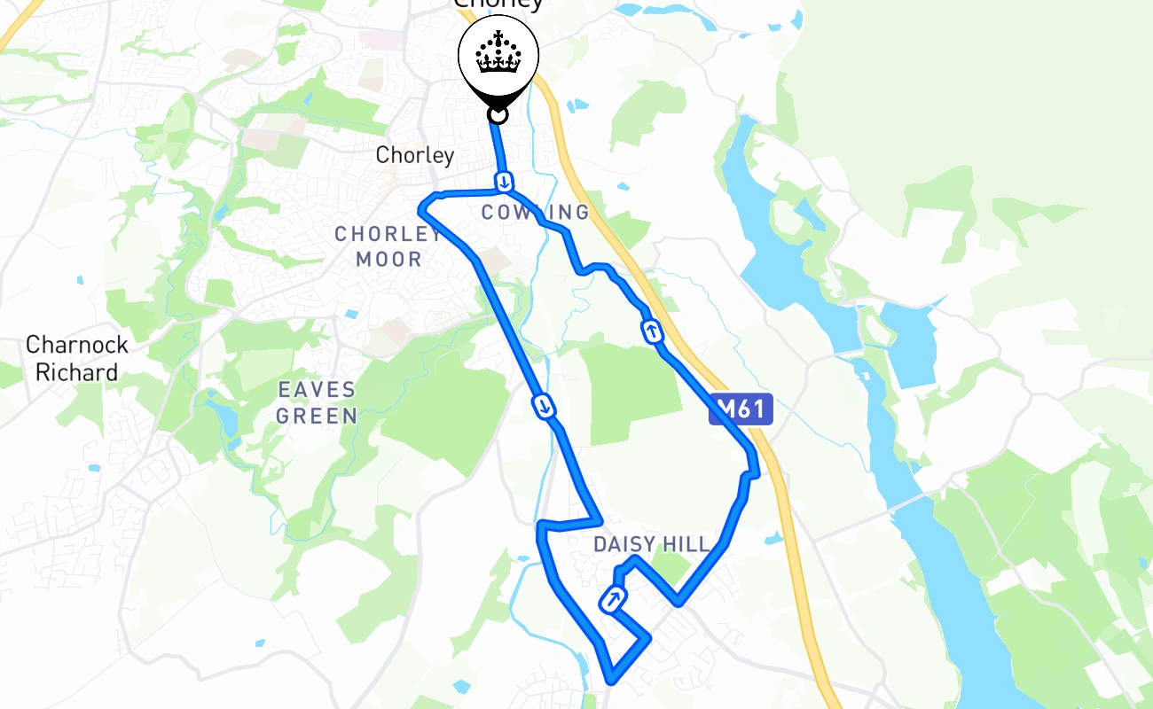 Chorley driving test route #1238 map - ENG United Kingdom