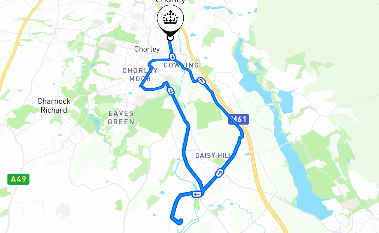 Chorley driving test route #1242 map - ENG United Kingdom