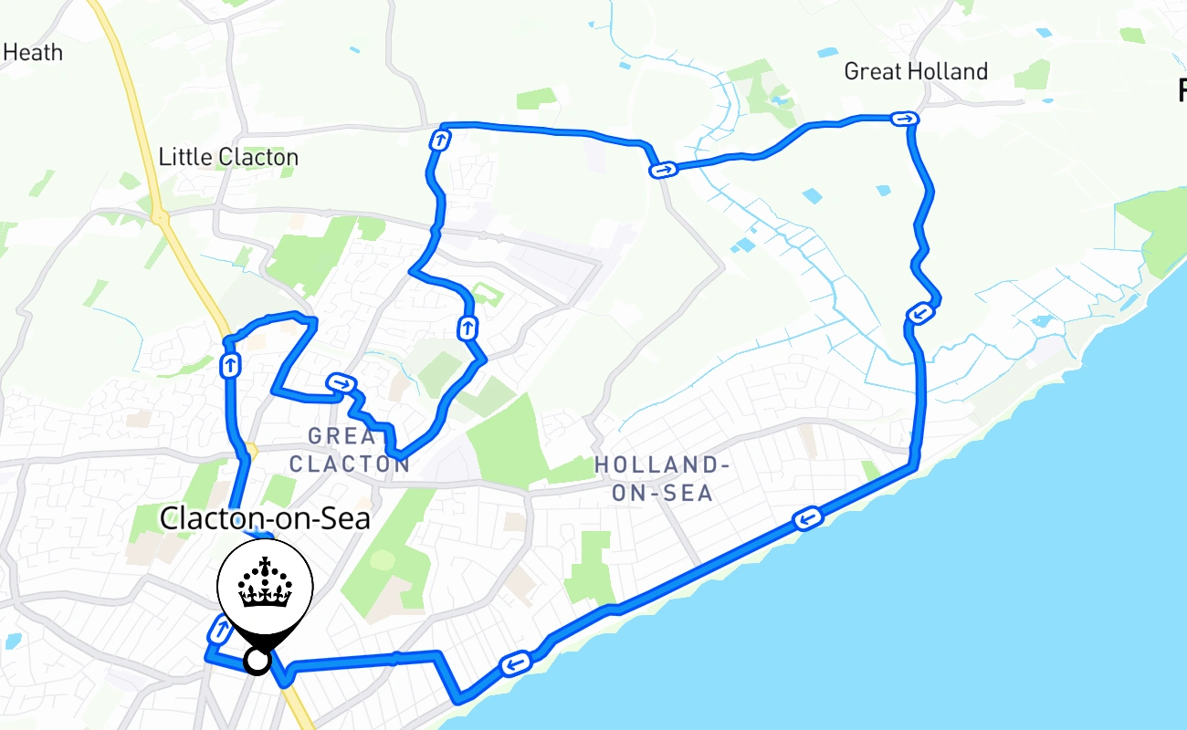 Clacton-on-Sea driving test route #1830 map - ENG United Kingdom