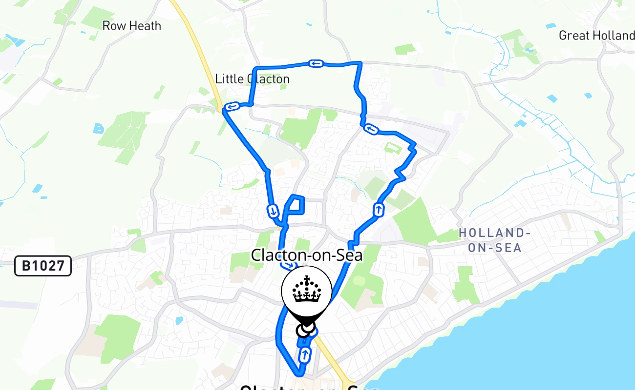 Clacton-on-Sea driving test route #1833 map - ENG United Kingdom