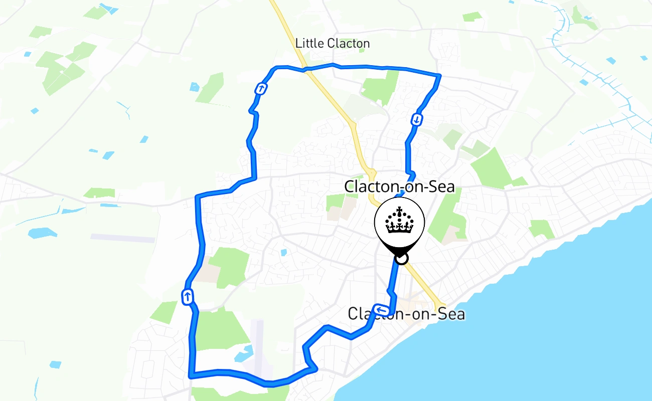 Clacton-on-Sea driving test route #1834 map - ENG United Kingdom