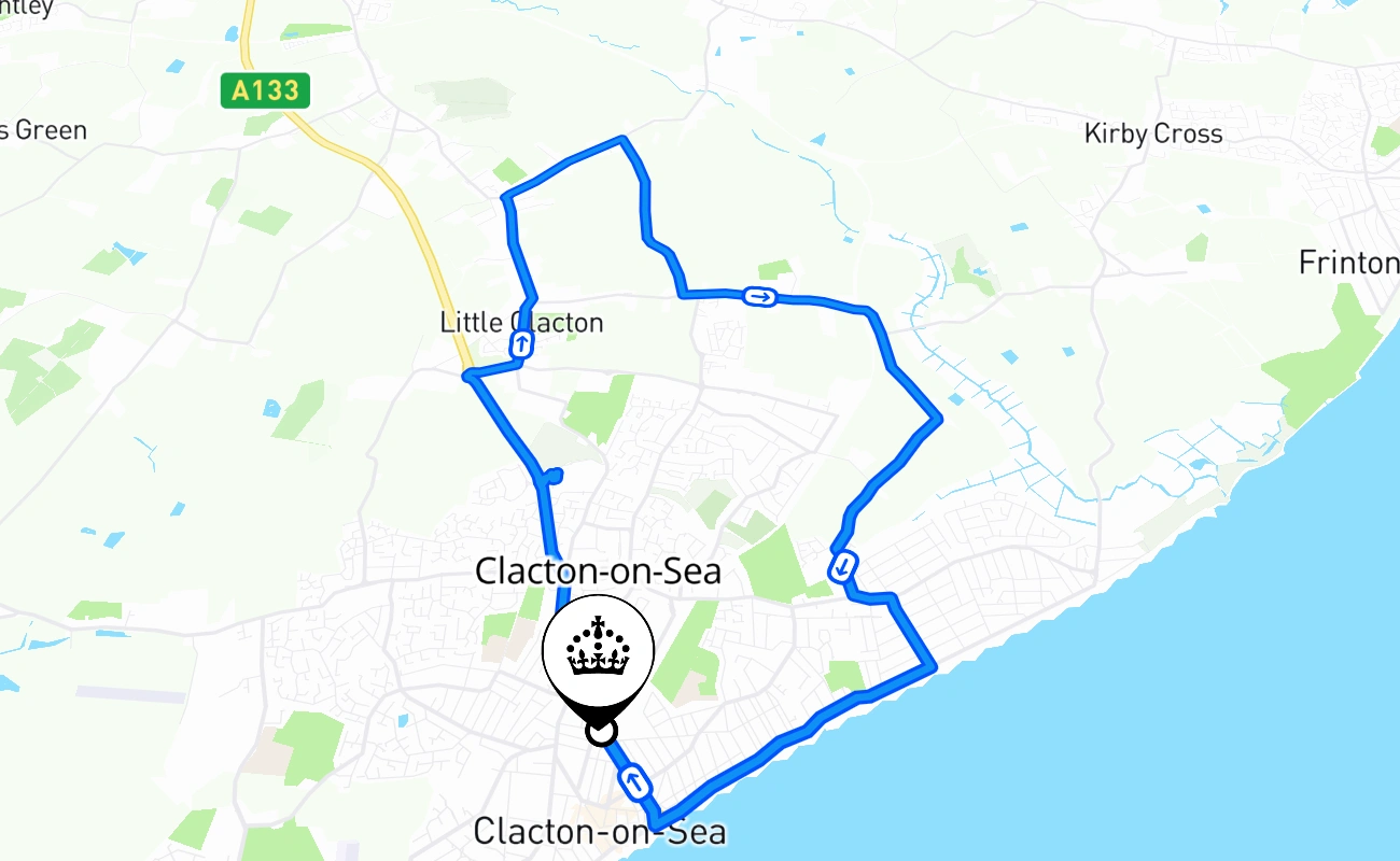 Clacton-on-Sea driving test route #1835 map - ENG United Kingdom