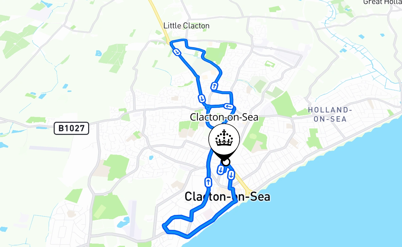 Clacton-on-Sea driving test route #1836 map - ENG United Kingdom
