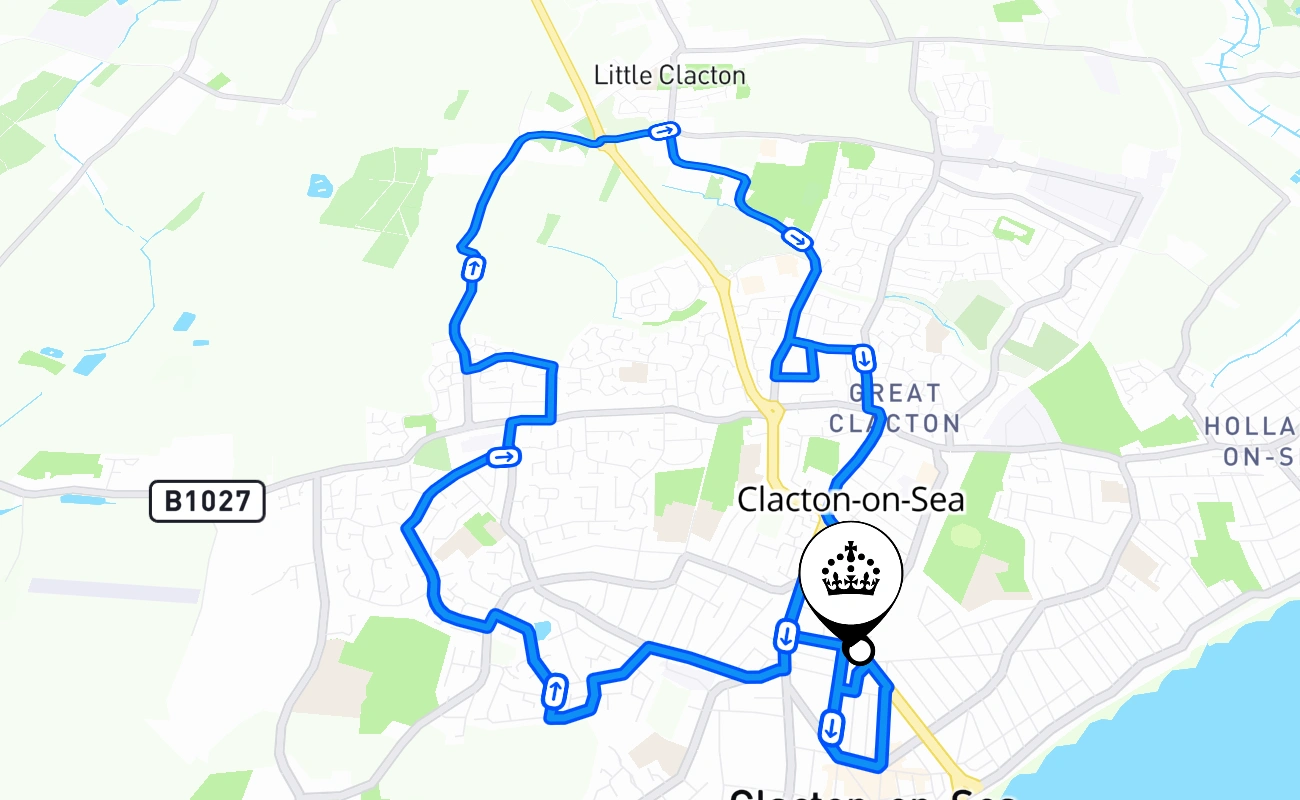 Clacton-on-Sea driving test route #1838 map - ENG United Kingdom