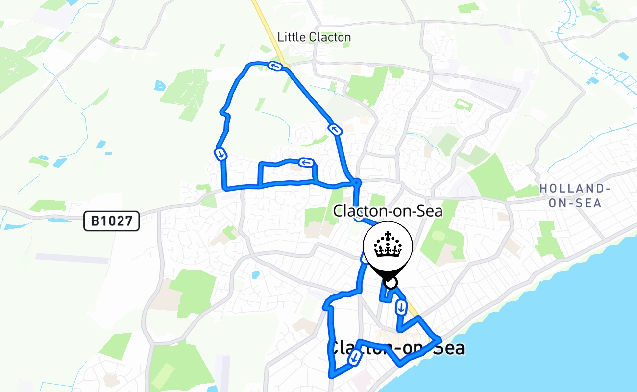 Clacton-on-Sea driving test route #1840 map - ENG United Kingdom