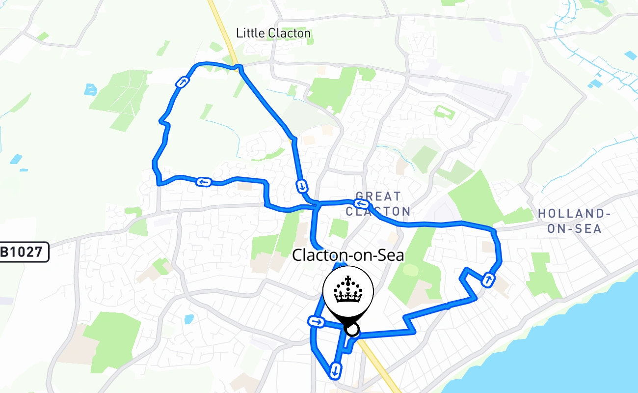 Clacton-on-Sea driving test route #1842 map - ENG United Kingdom