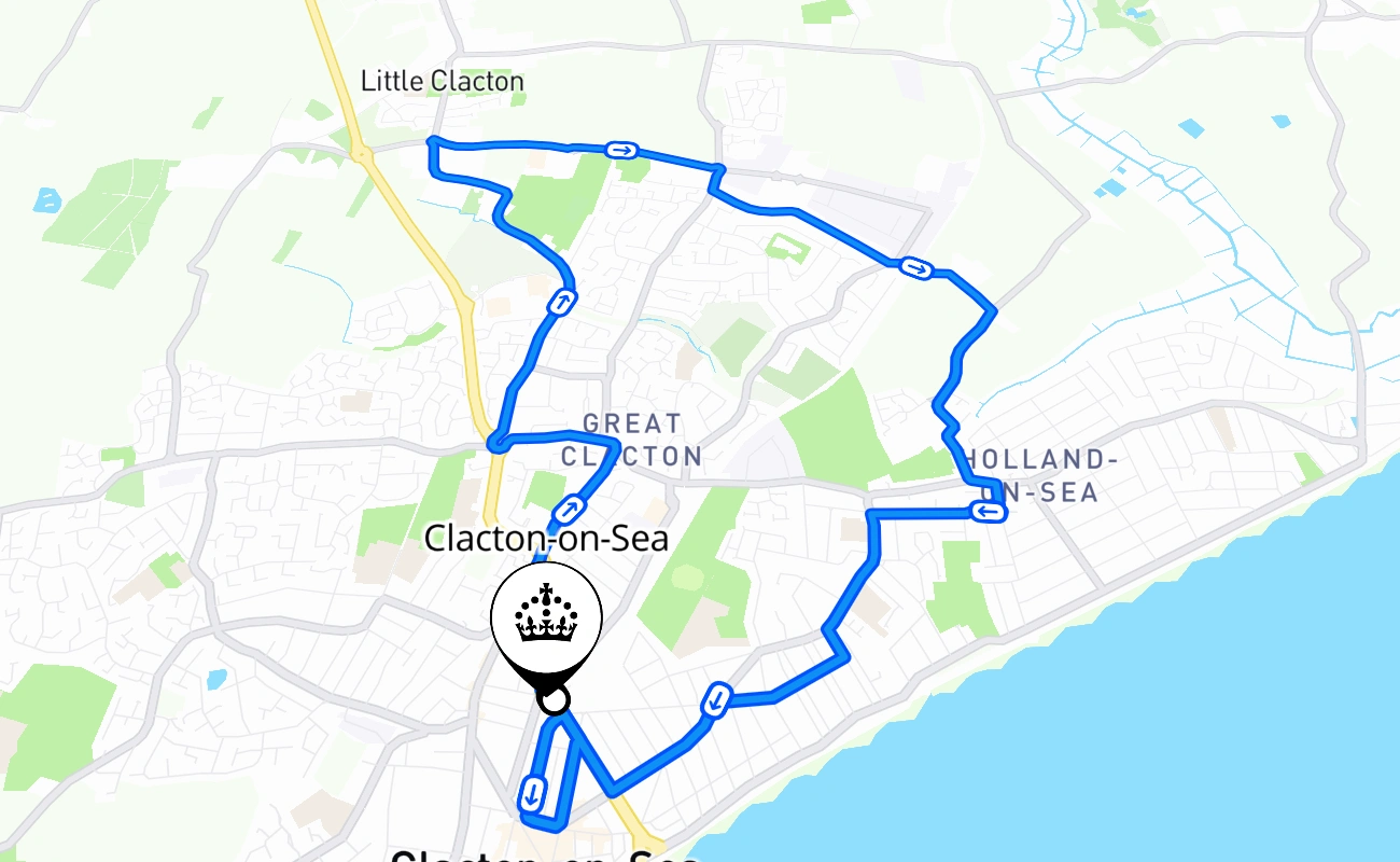 Clacton-on-Sea driving test route #1843 map - ENG United Kingdom
