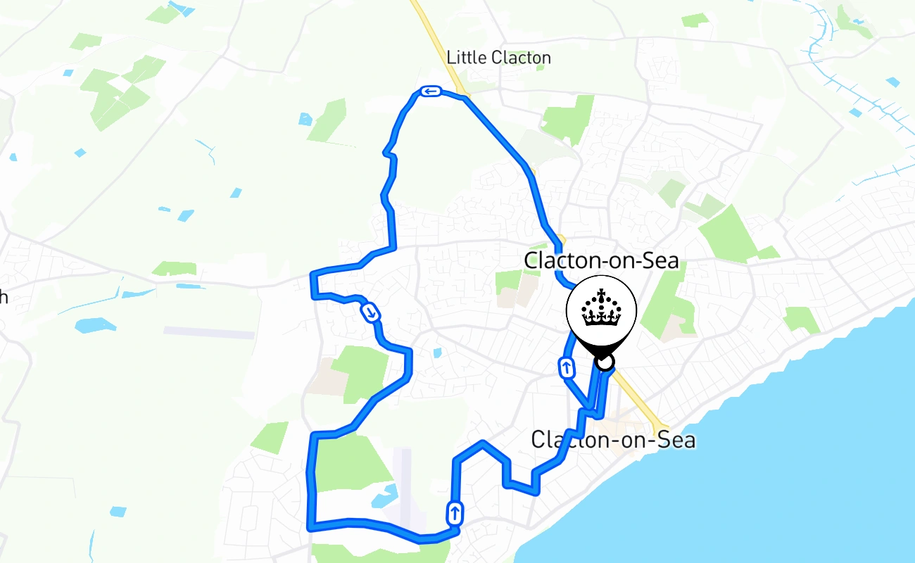 Clacton-on-Sea driving test route #1844 map - ENG United Kingdom