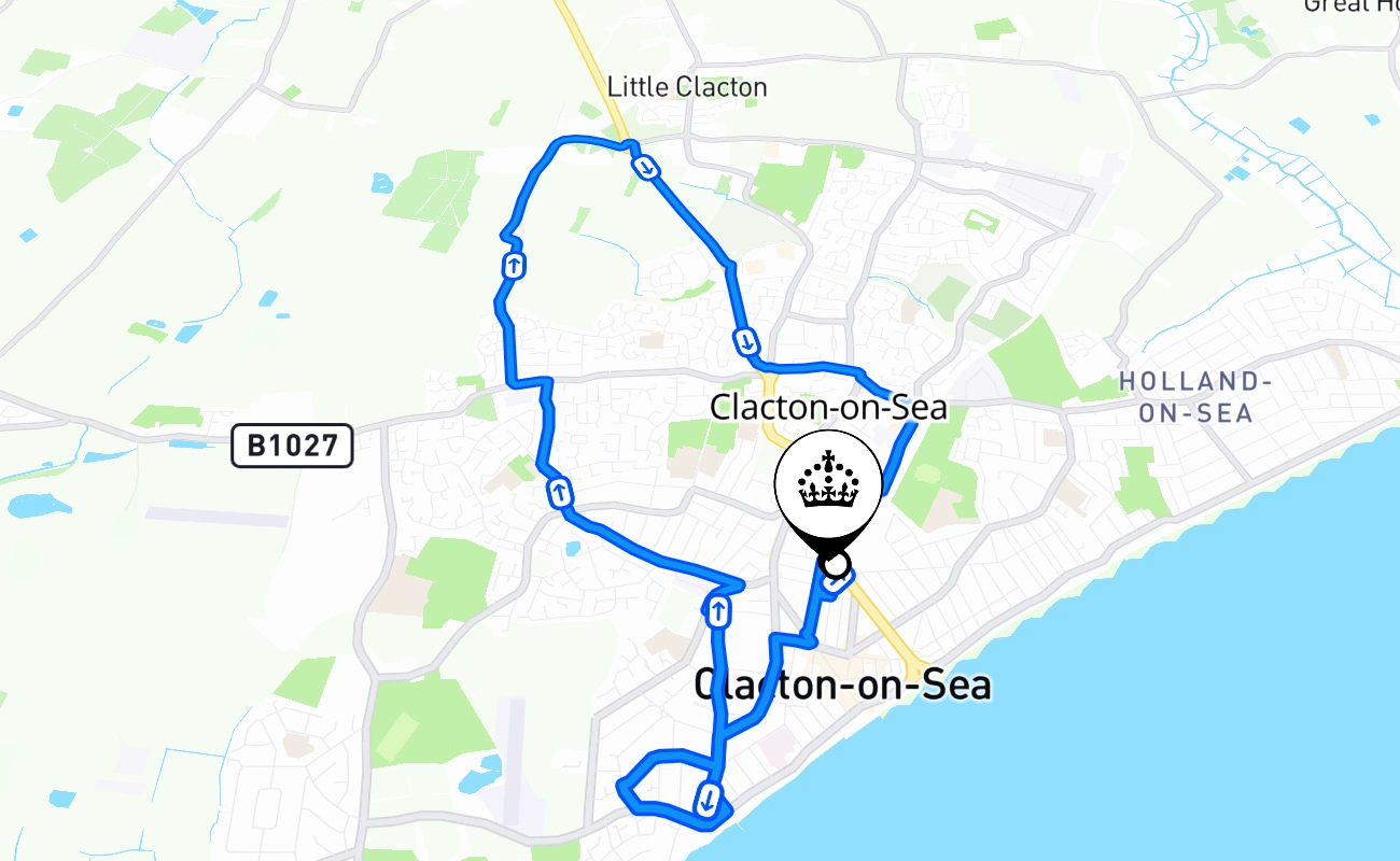Clacton-on-Sea driving test route #1845 map - ENG United Kingdom