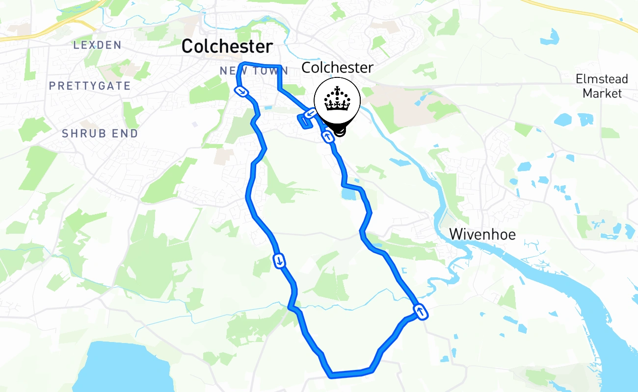 Colchester driving test route #394 map - ENG United Kingdom