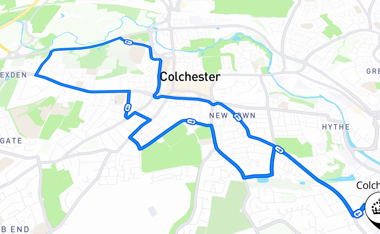 Colchester driving test route #396 map - ENG United Kingdom