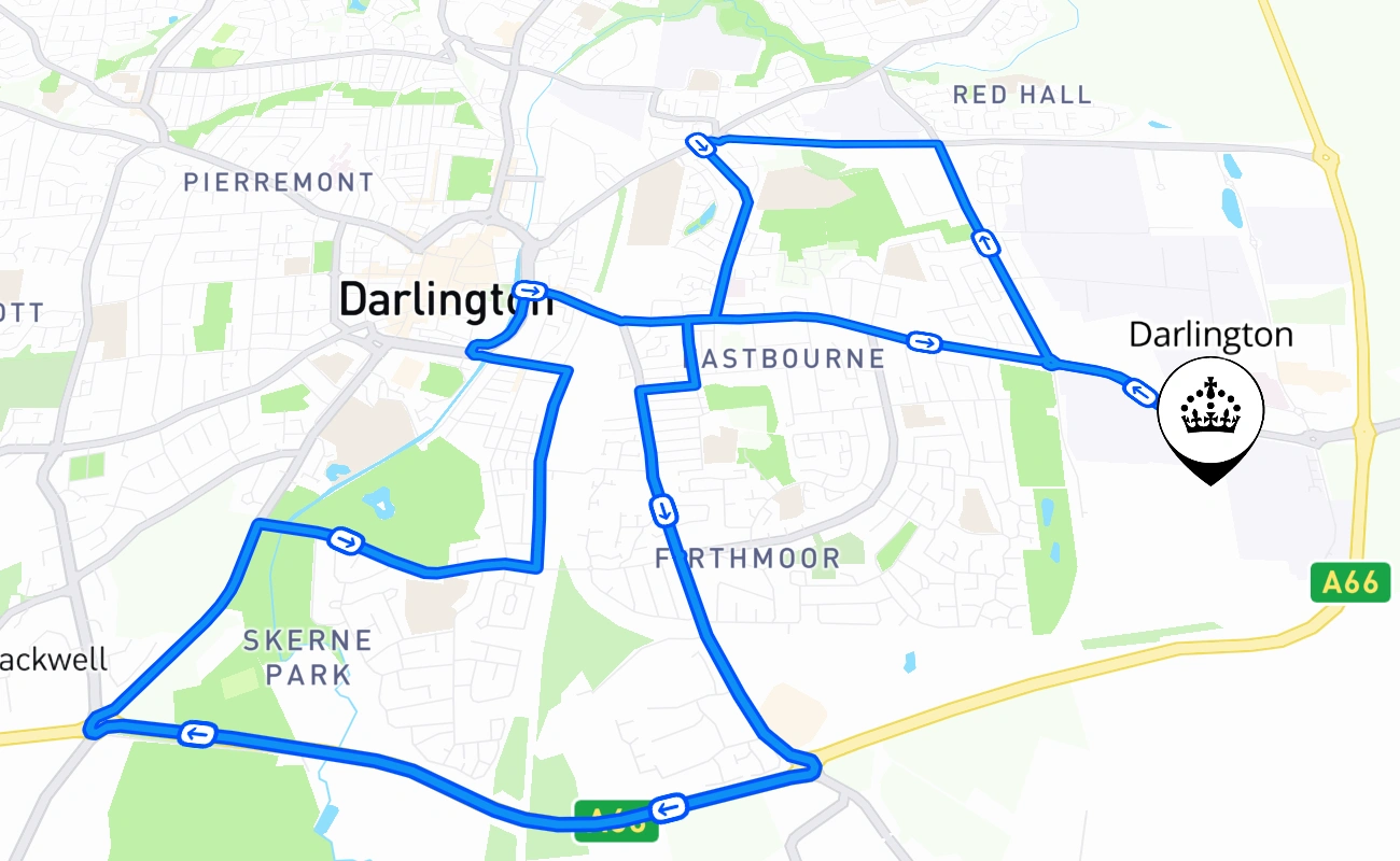 Darlington 驾考路线 #2650 地图 - ENG 英国