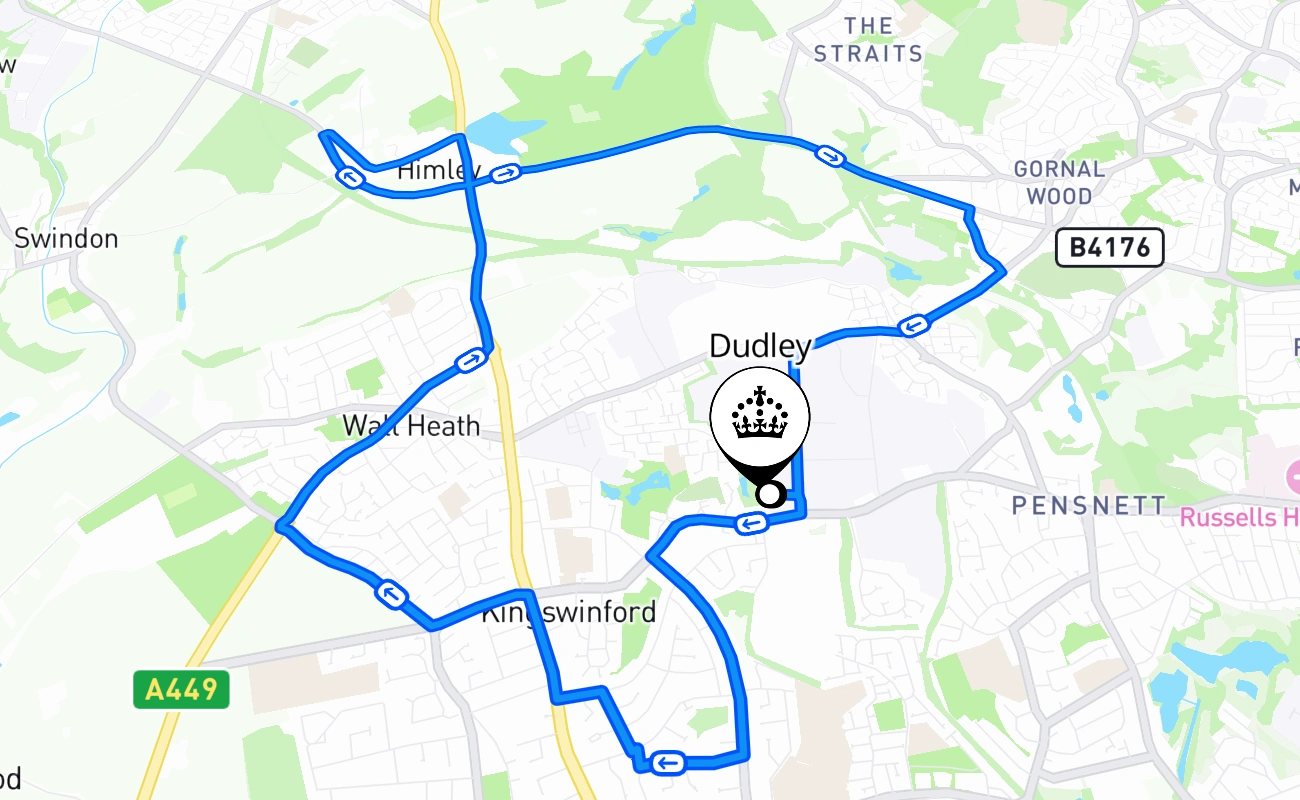 Dudley driving test route #2476 map - ENG United Kingdom