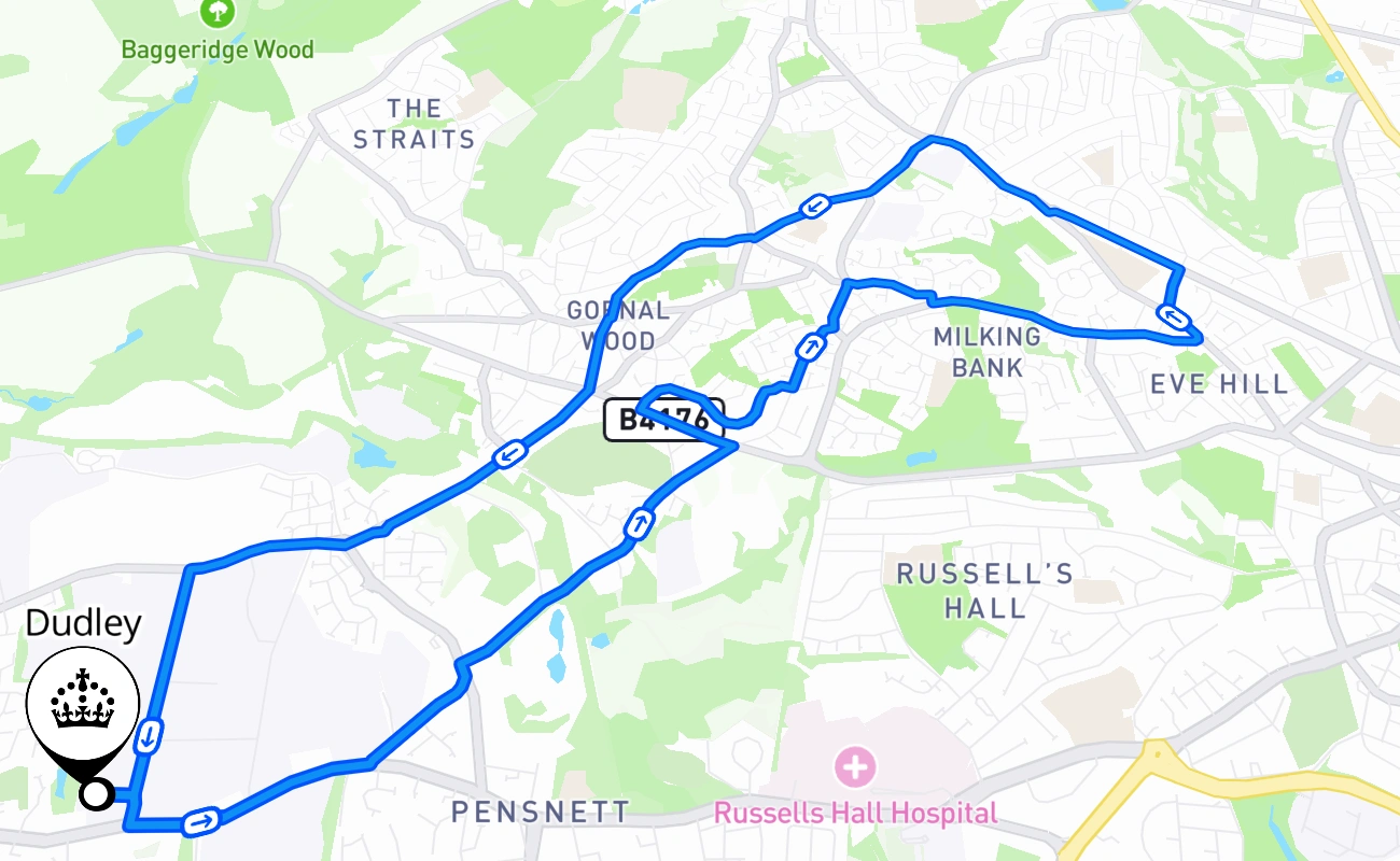 Dudley driving test route #2477 map - ENG United Kingdom