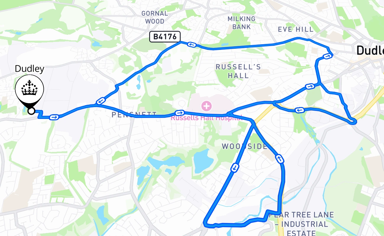 Dudley driving test route #2479 map - ENG United Kingdom