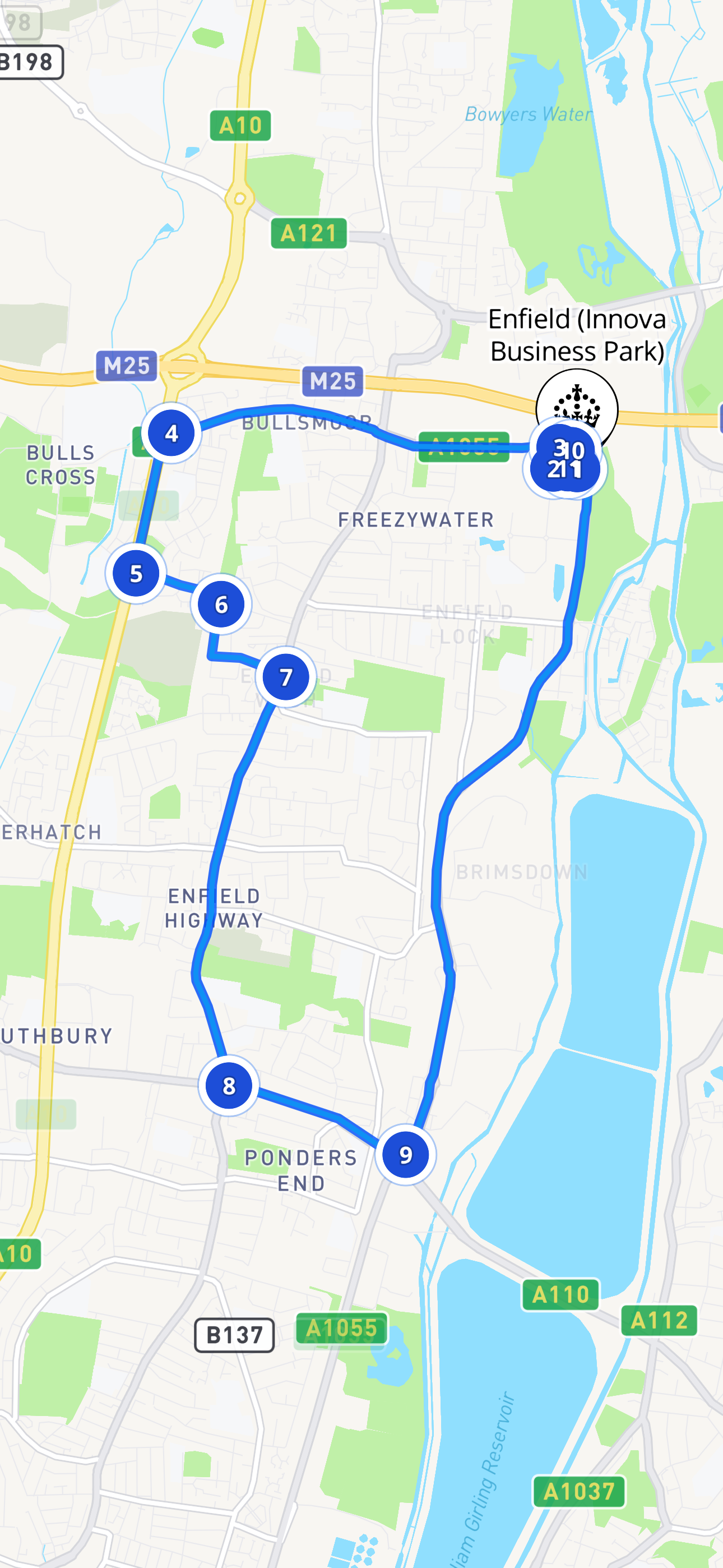 Enfield (Innova Business Park) driving test route #2176 map - ENG United Kingdom