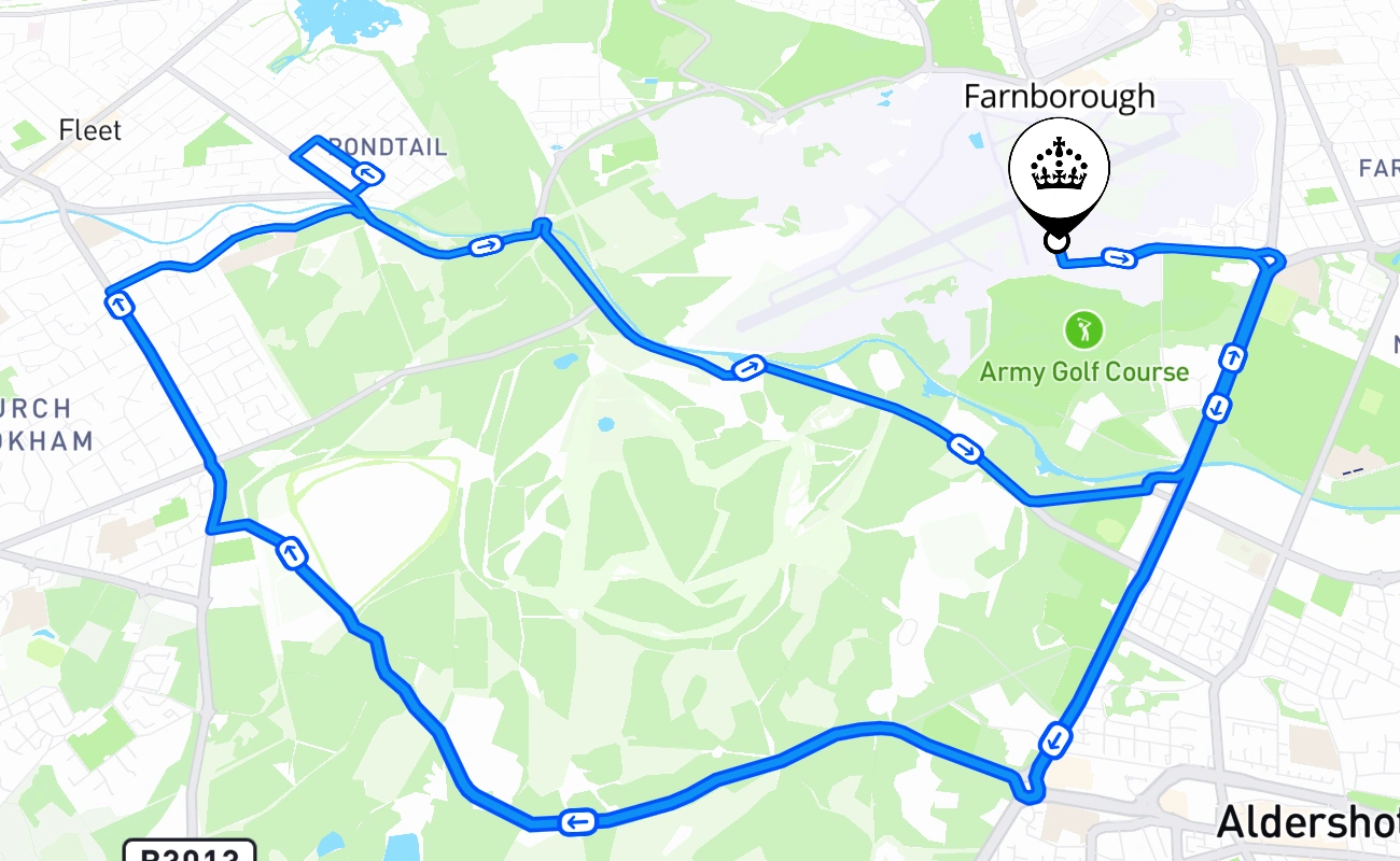 Farnborough driving test route #2059 map - ENG United Kingdom