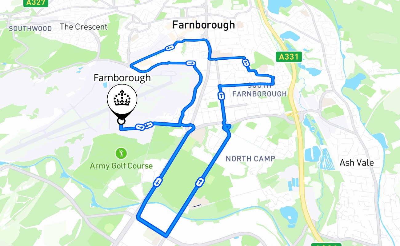 Farnborough driving test route #2060 map - ENG United Kingdom